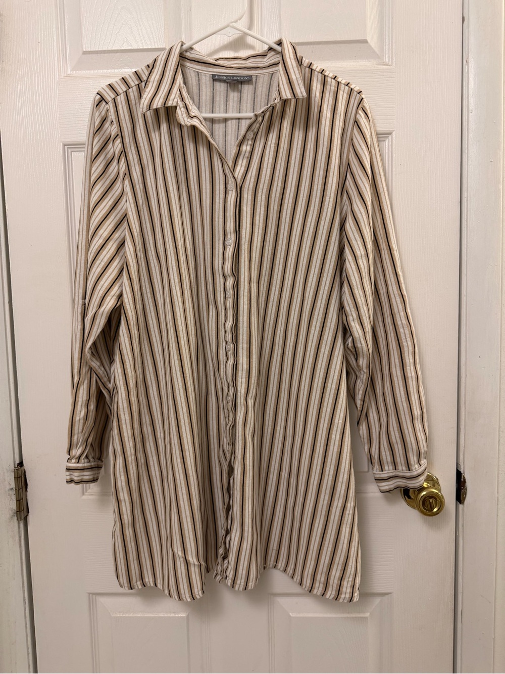 Jessica London Long Sleeve Button-Up baggie, oversized stripe shirt - Picture 2 of 8